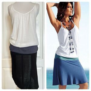 BEACH TIME Drop Waist Sleeveless Dress White Blue Black Colorblock EU 42 US 8 M